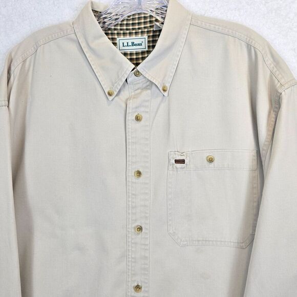 LL Bean Mens Khaki Button up Shirt Sz LG Work Wear - Picture 5 of 10